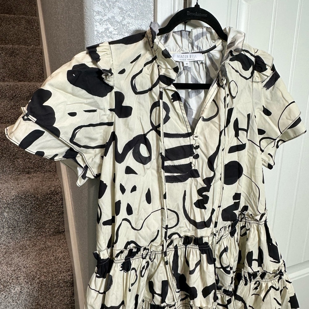 Hunter Bell Merritt Mini Dress Abstract Ink Line Cotton Ruffle - Picture 14 of 15